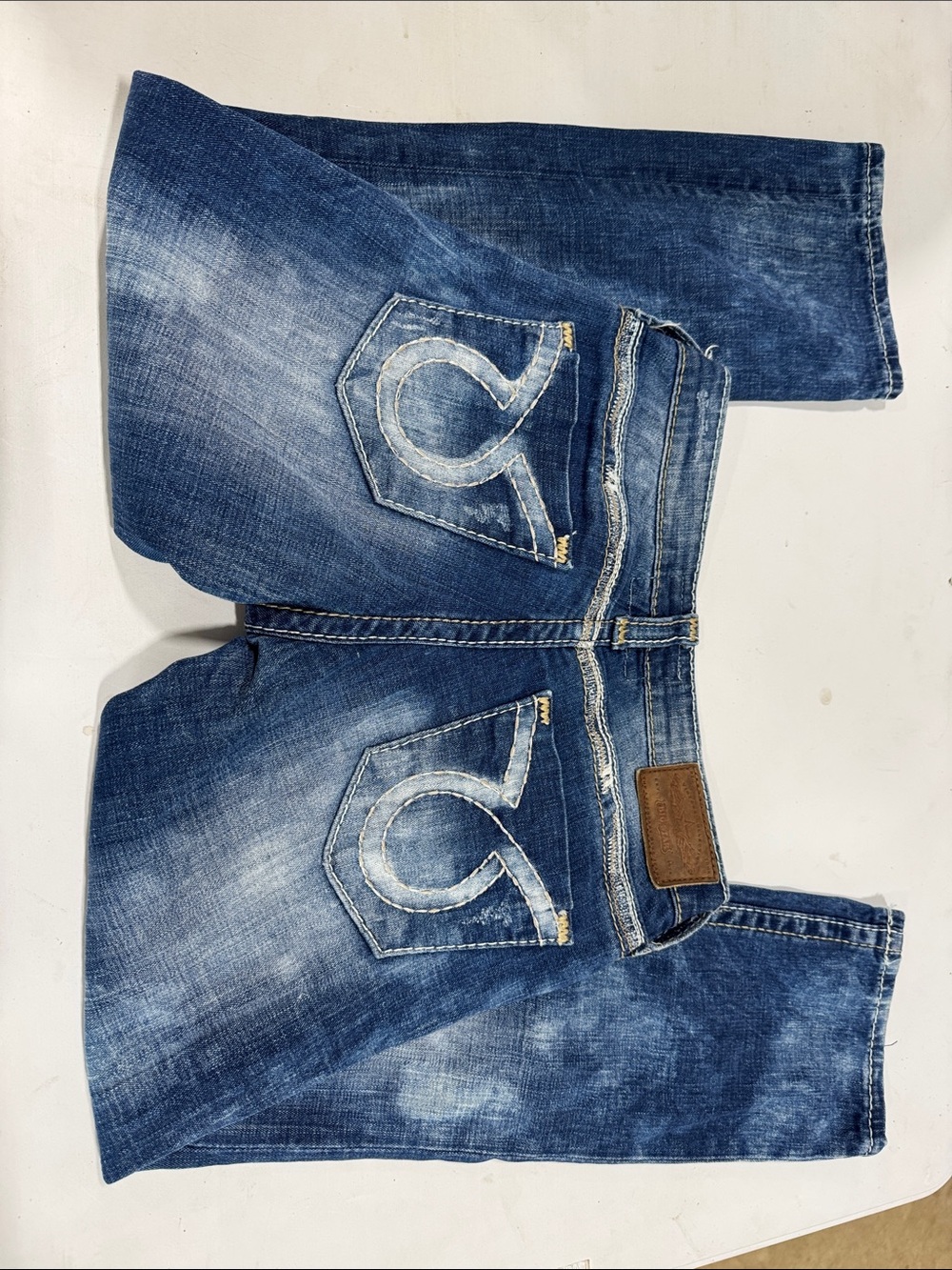 Big Star Women's Medium Blue Cropped Jeans with Embroidered Back Pockets